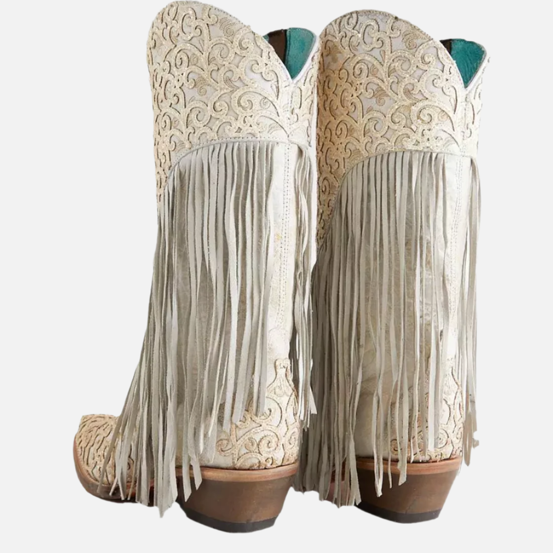 Corral Women's C3955 Lamb Overlay Embroidery and Fringes Western Boots