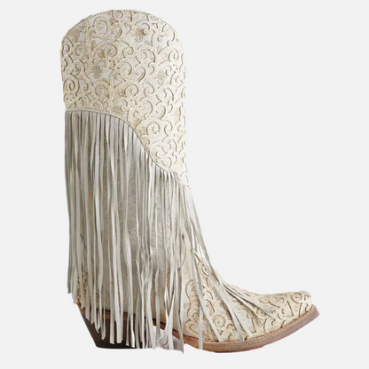 Corral Women's C3955 Lamb Overlay Embroidery and Fringes Western Boots