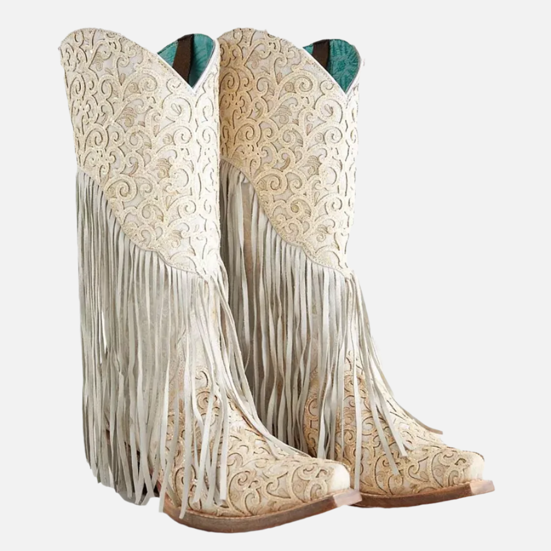 Corral Women's C3955 Lamb Overlay Embroidery and Fringes Western Boots